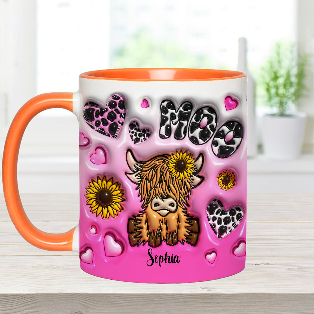 Sunflower Highland Cow - Personalized Accent Mug