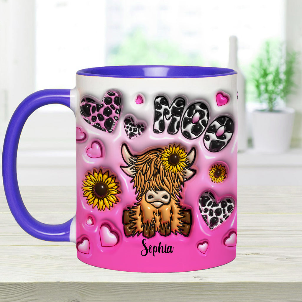 Sunflower Highland Cow - Personalized Accent Mug
