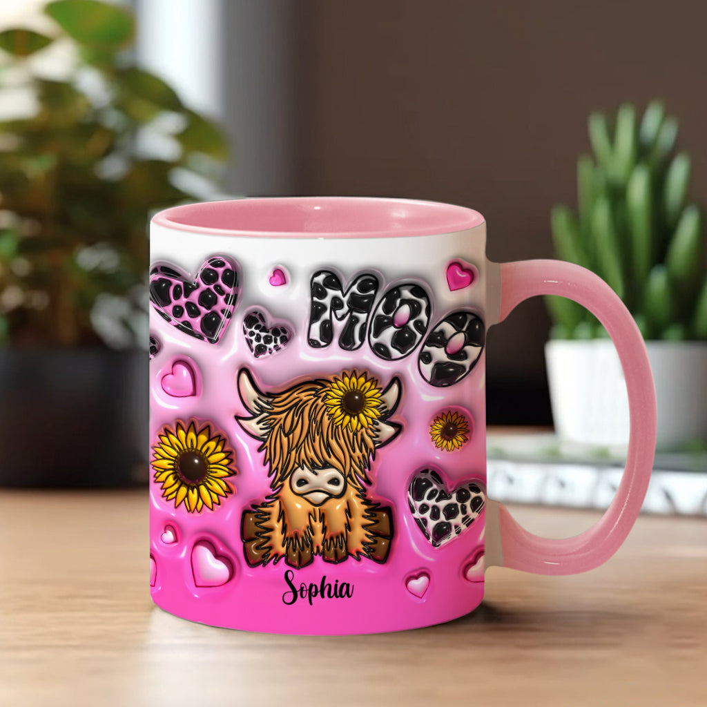 Sunflower Highland Cow - Personalized Accent Mug