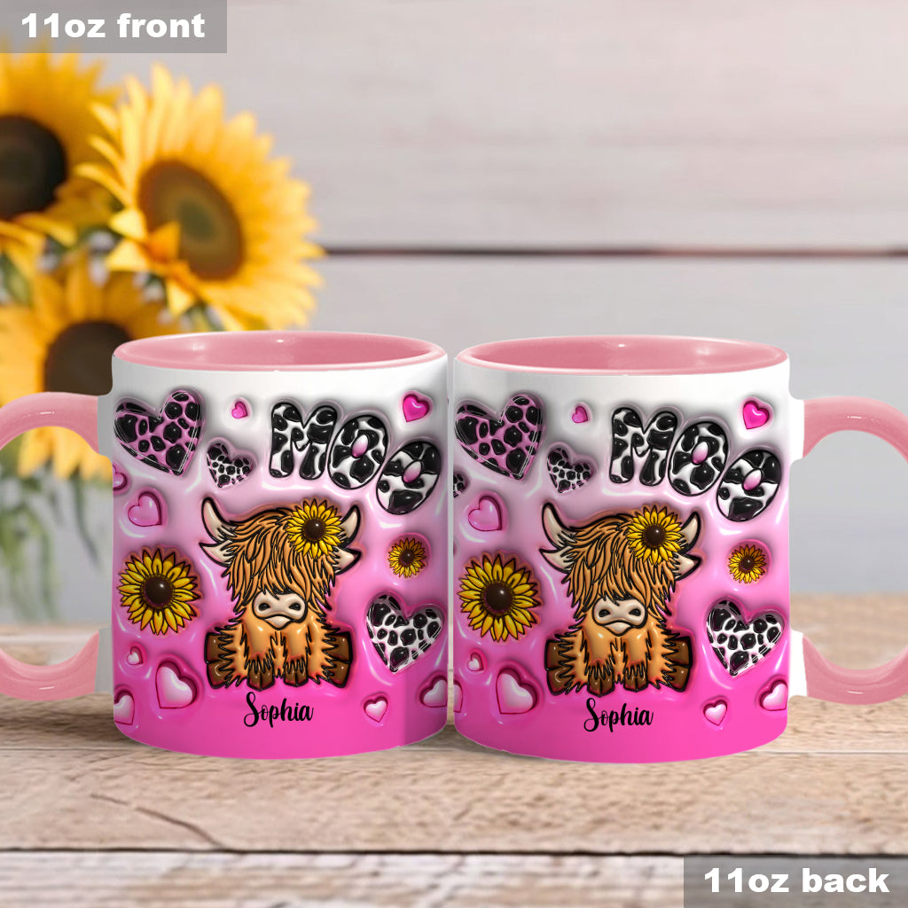 Sunflower Highland Cow - Personalized Accent Mug
