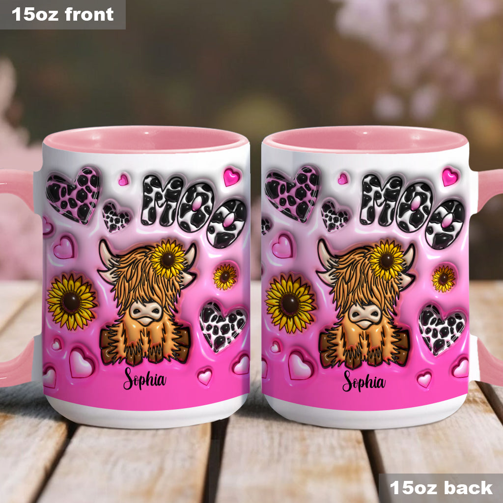 Sunflower Highland Cow - Personalized Accent Mug