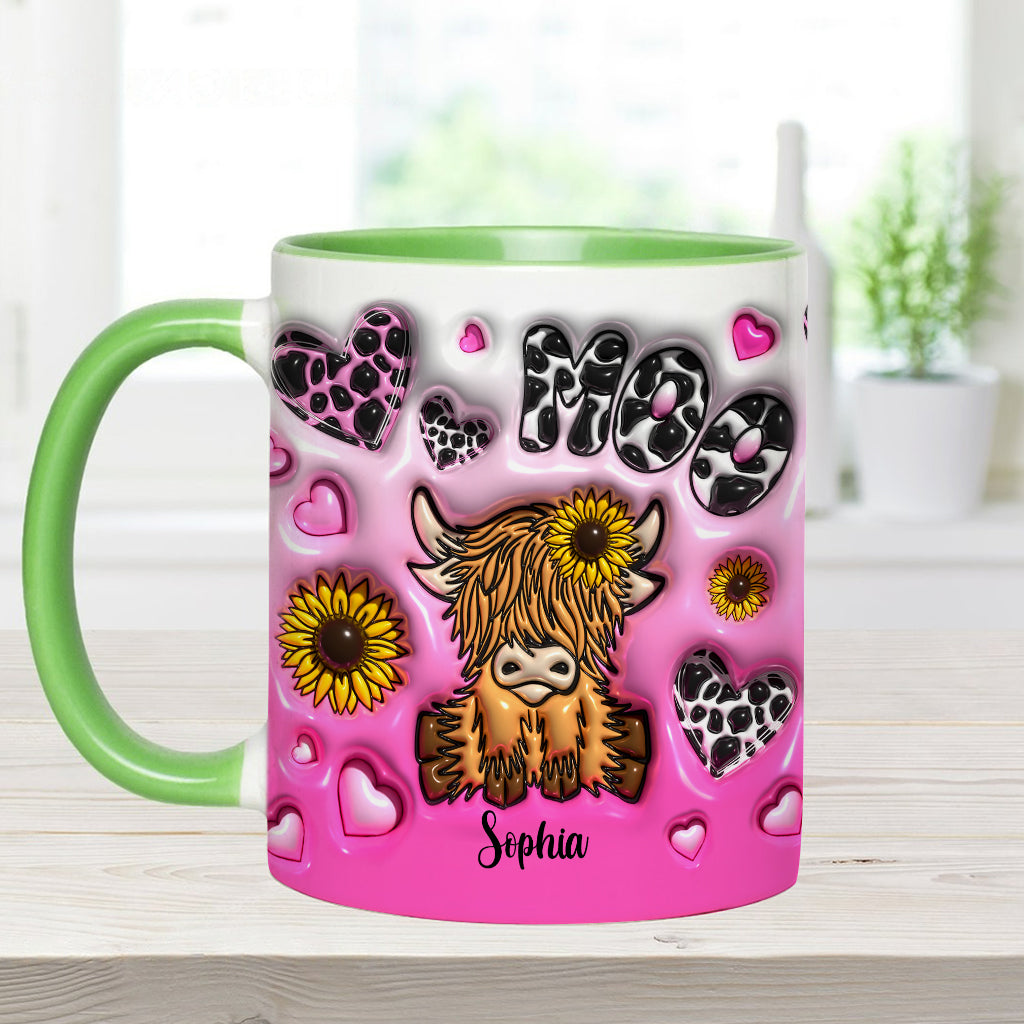 Sunflower Highland Cow - Personalized Accent Mug