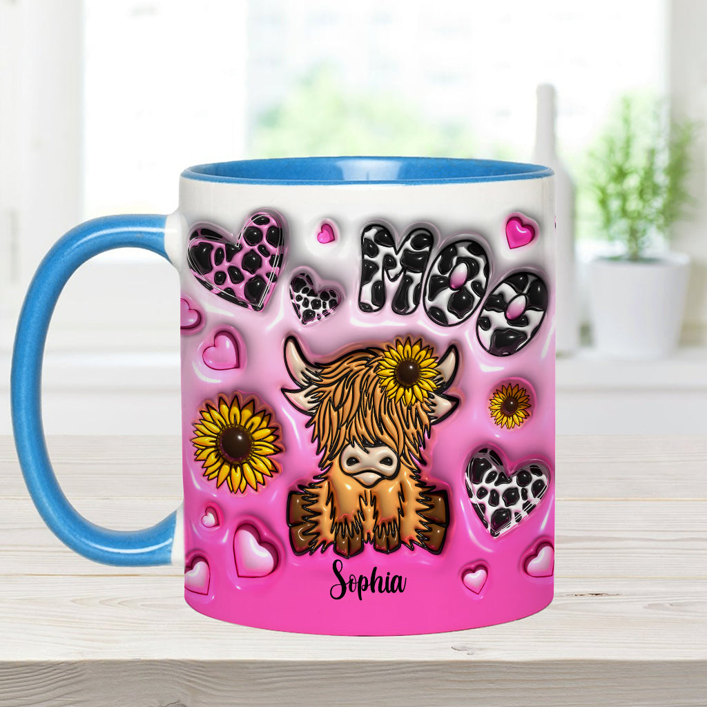 Sunflower Highland Cow - Personalized Accent Mug