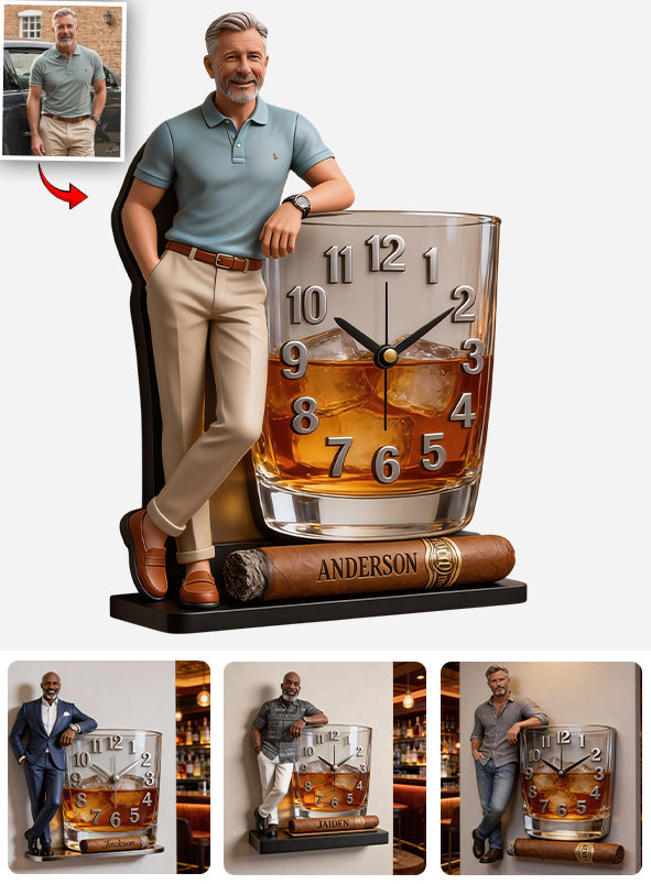 Custom Any Photo Whiskey & Cigar - Personalized Whisky Acrylic Wall Clock