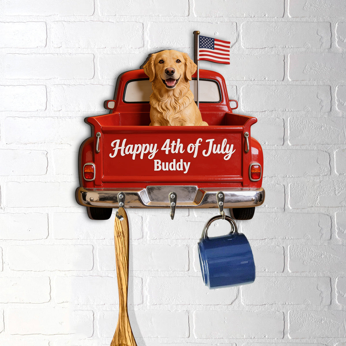 Happy 4th Of July Personalized Dog Key Holder - Personalized Dog Custom Shaped Hanging Rack