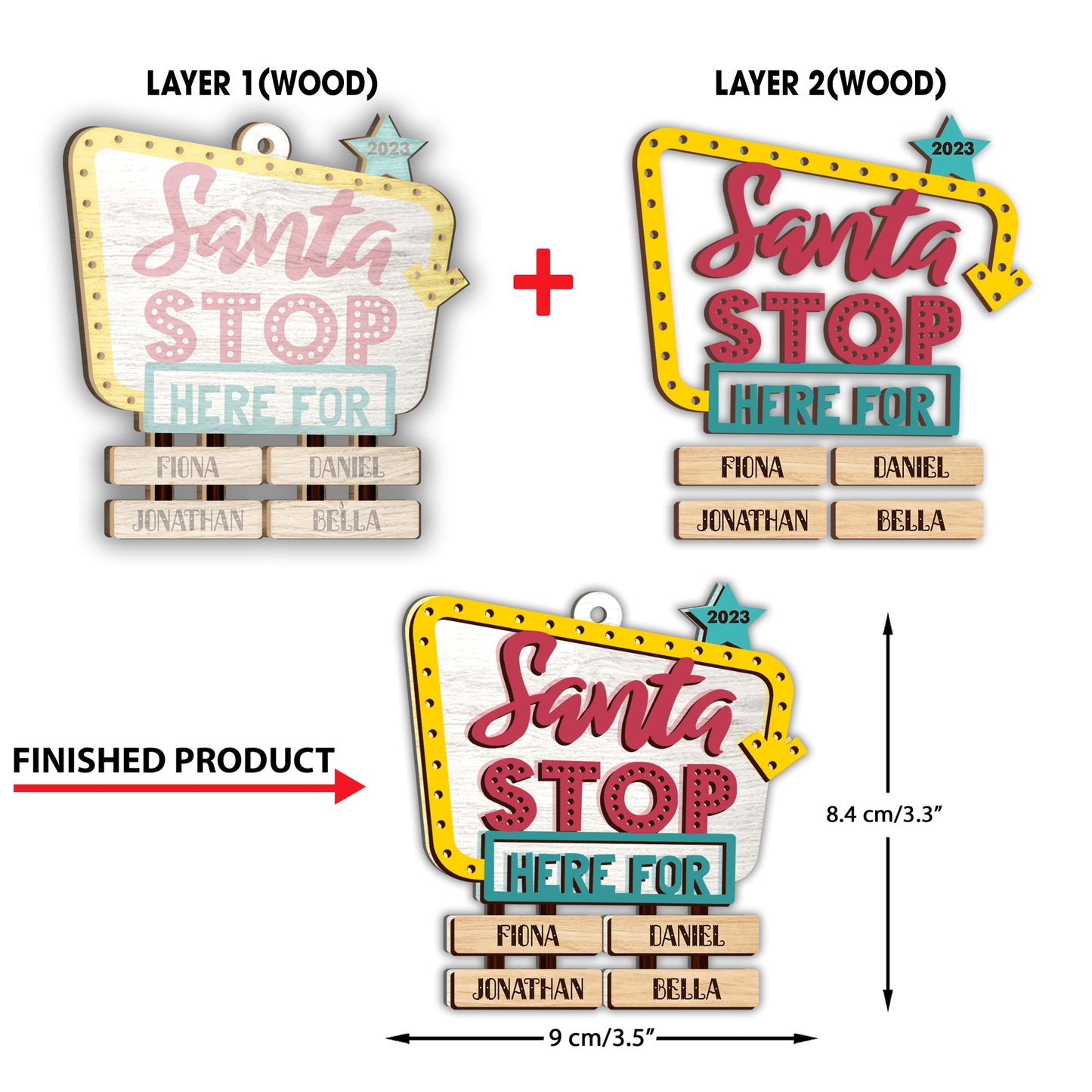 Santa Stop Here For - Personalized Grandma 2 Layered Piece Ornament