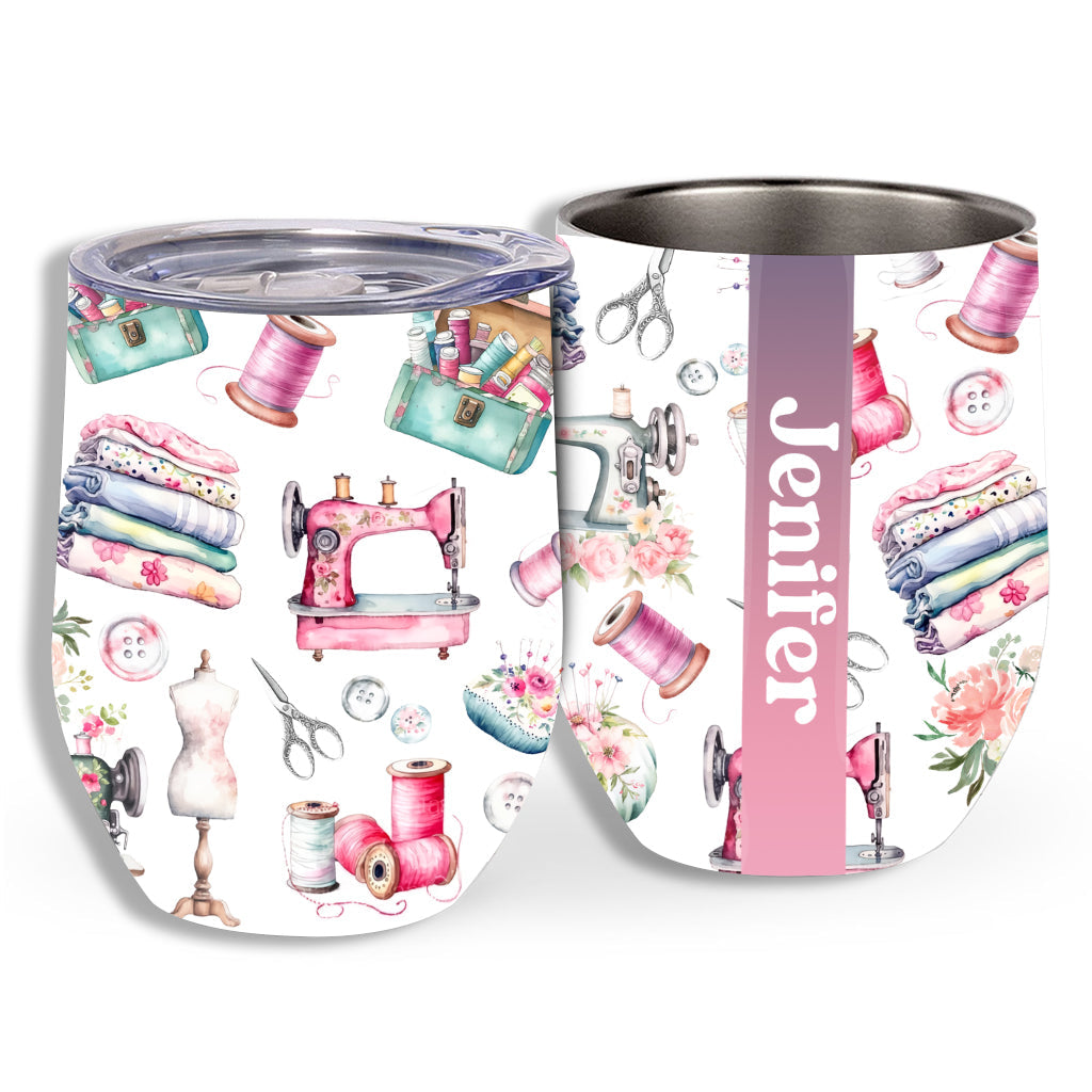 Sewing Colorful Pattern - Personalized Sewing Wine Tumbler