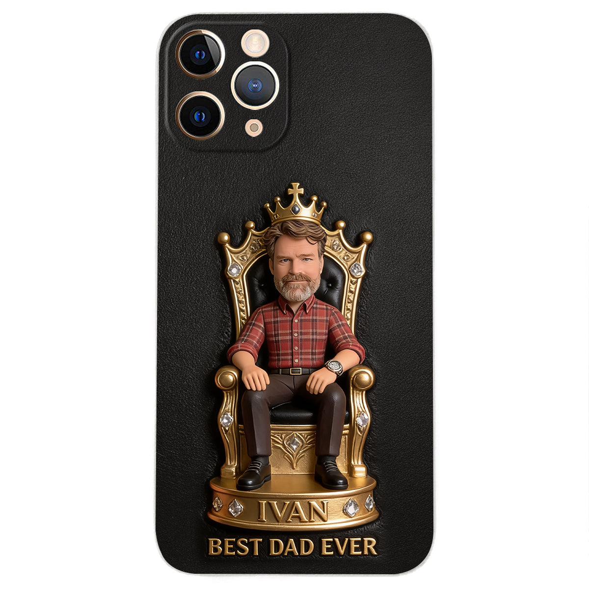 The King Dad - Personalized Father 3D Embossed Leather Phone Case