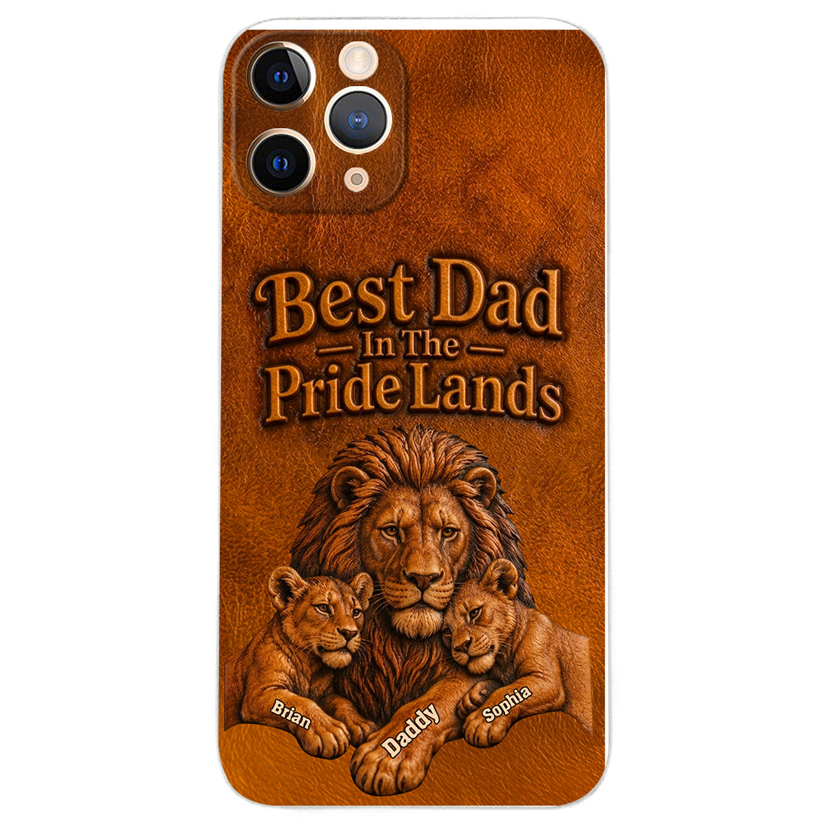 Papa Lion - Personalized Father 3D Embossed Leather Phone Case