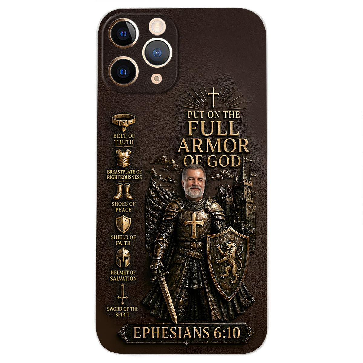 Put On The Full Amor Of God, Gift for Christians - Personalized Christian 3D Embossed Leather Phone Case