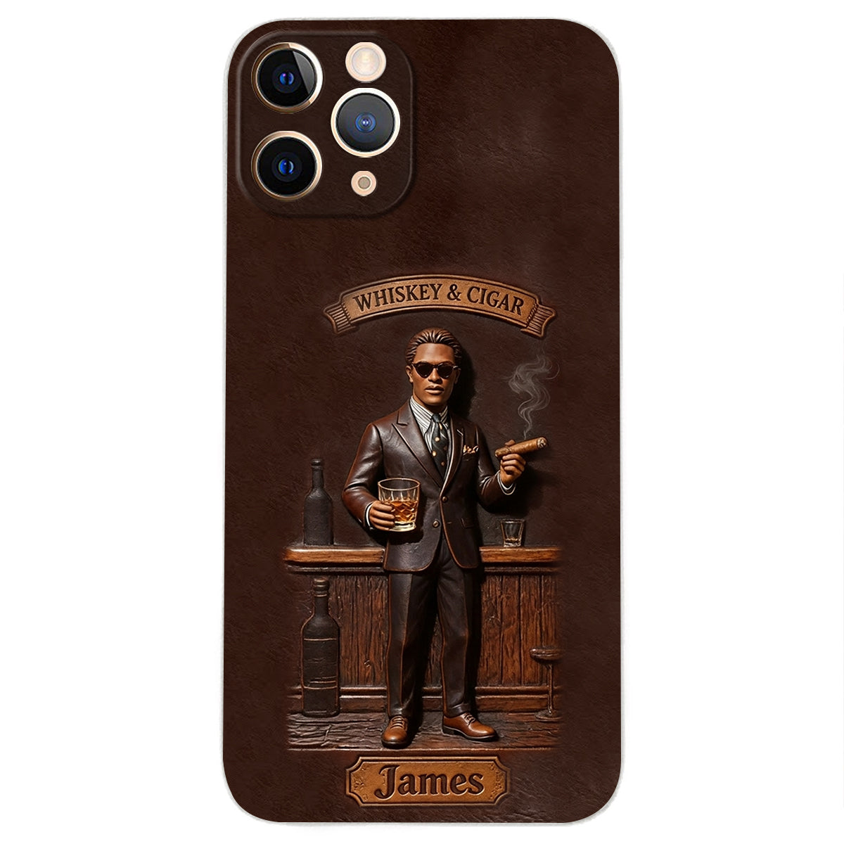 Whiskey And Cigar - Personalized Whisky 3D Embossed Leather Phone Case