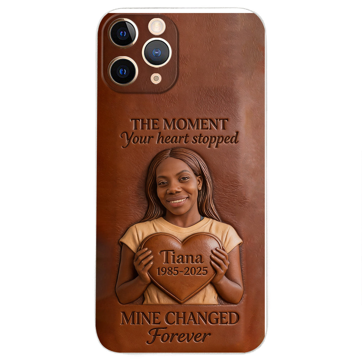 The Moment Your Heart Stopped - Personalized Memorial 3D Embossed Leather Phone Case