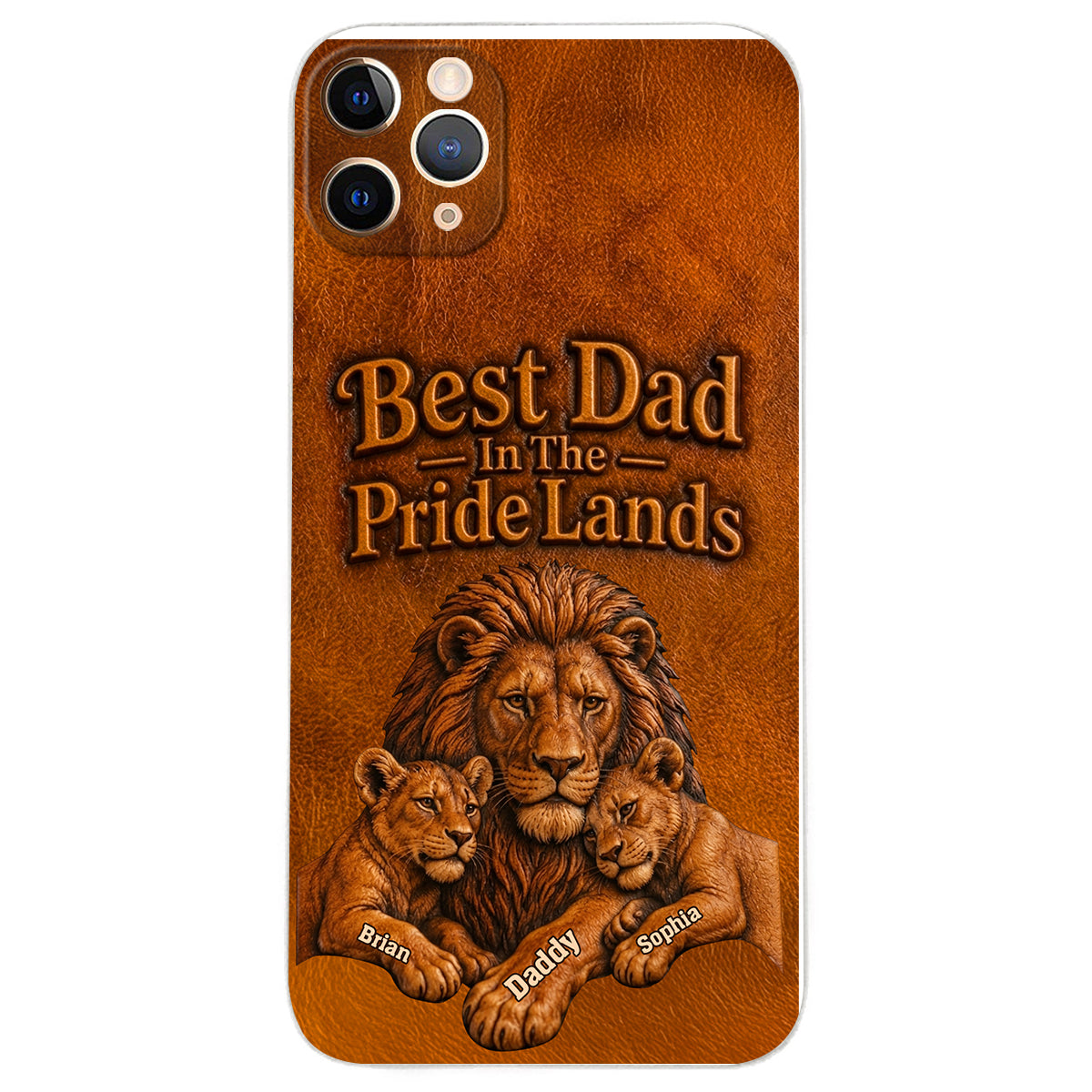 Papa Lion - Personalized Father 3D Embossed Leather Phone Case