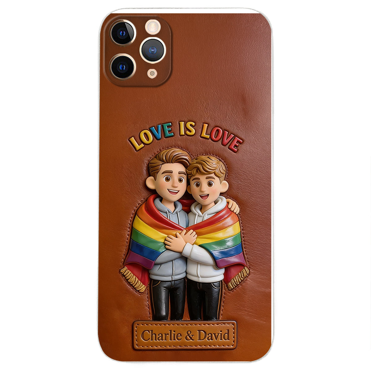 Love Is Love - Personalized LGBT Support 3D Embossed Leather Phone Case