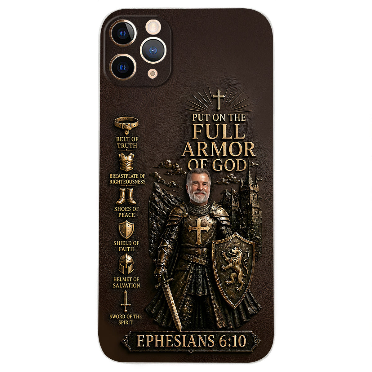 Put On The Full Amor Of God, Gift for Christians - Personalized Christian 3D Embossed Leather Phone Case