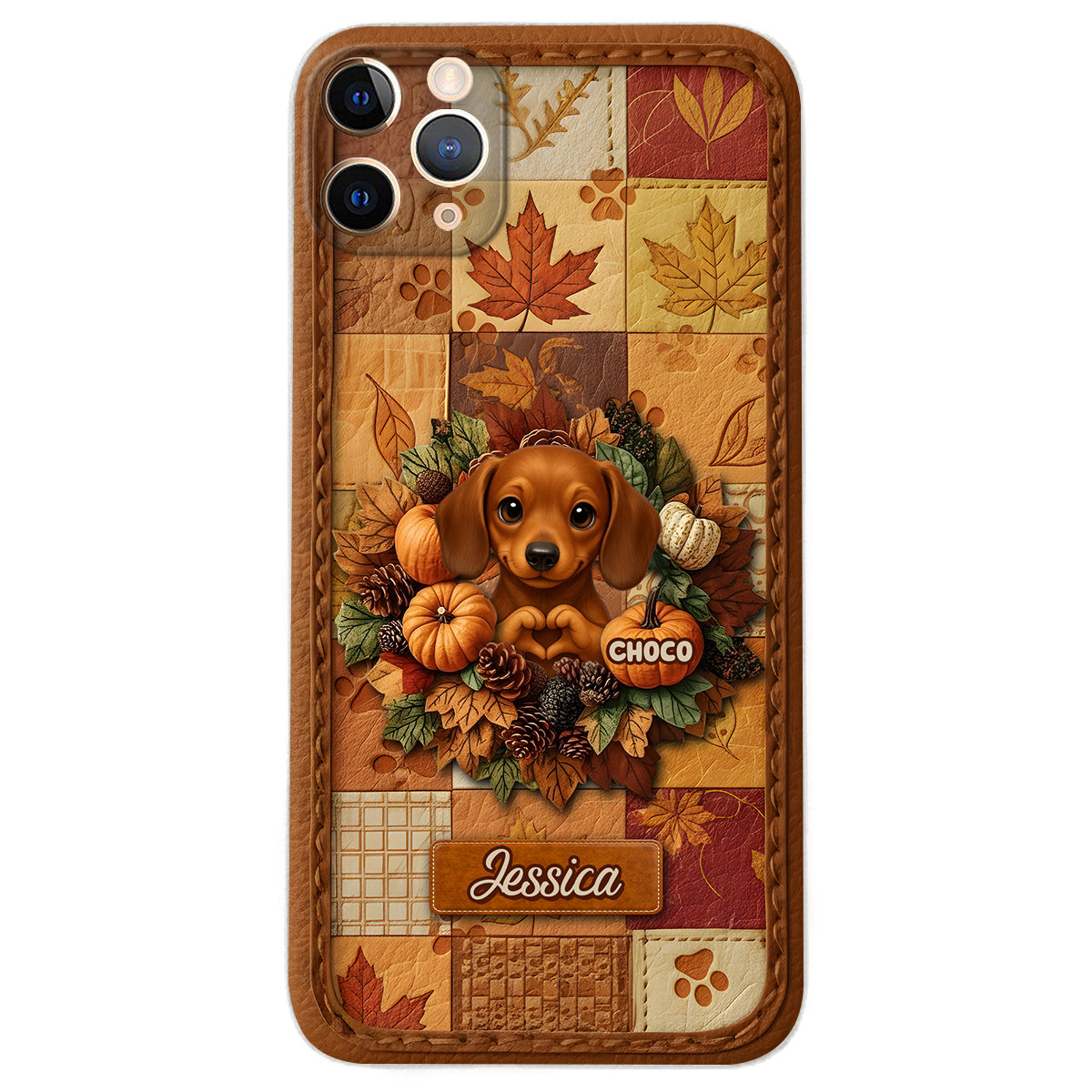 Welcome Fall - Personalized Dog Leather Phone Case