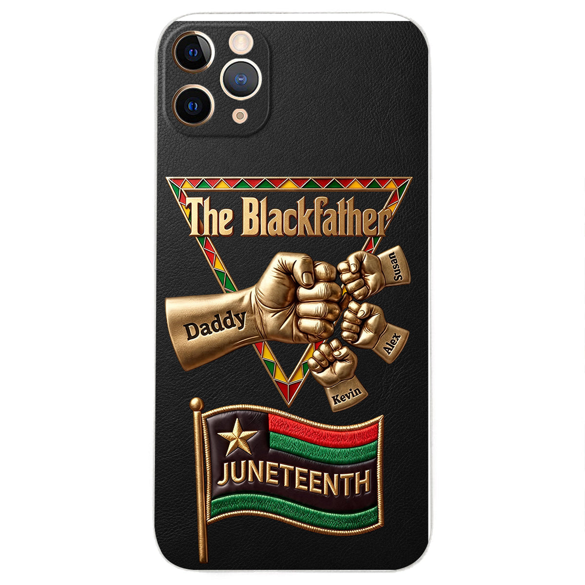 The Blackfather - Personalized Father 3D Embossed Leather Phone Case