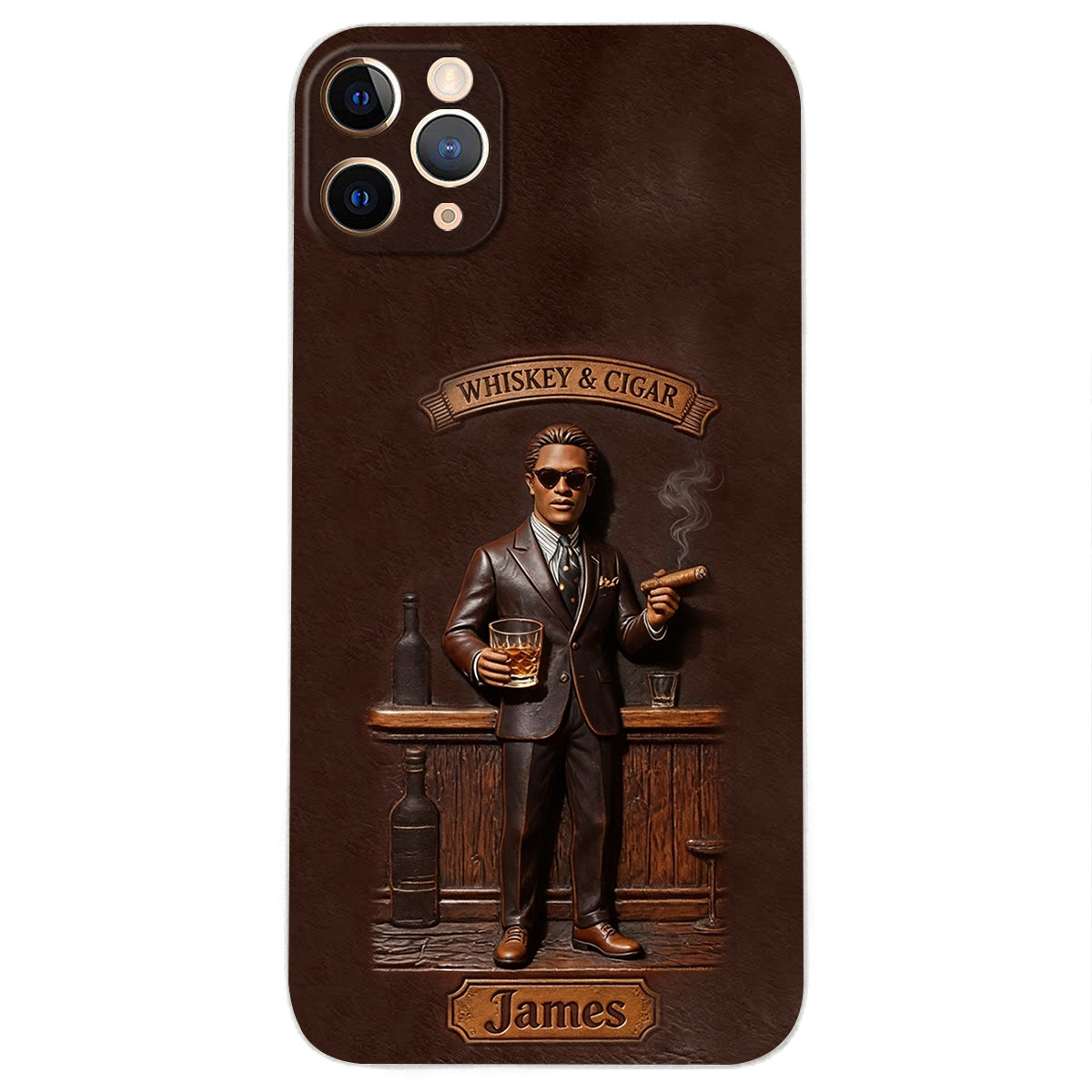 Whiskey And Cigar - Personalized Whisky 3D Embossed Leather Phone Case
