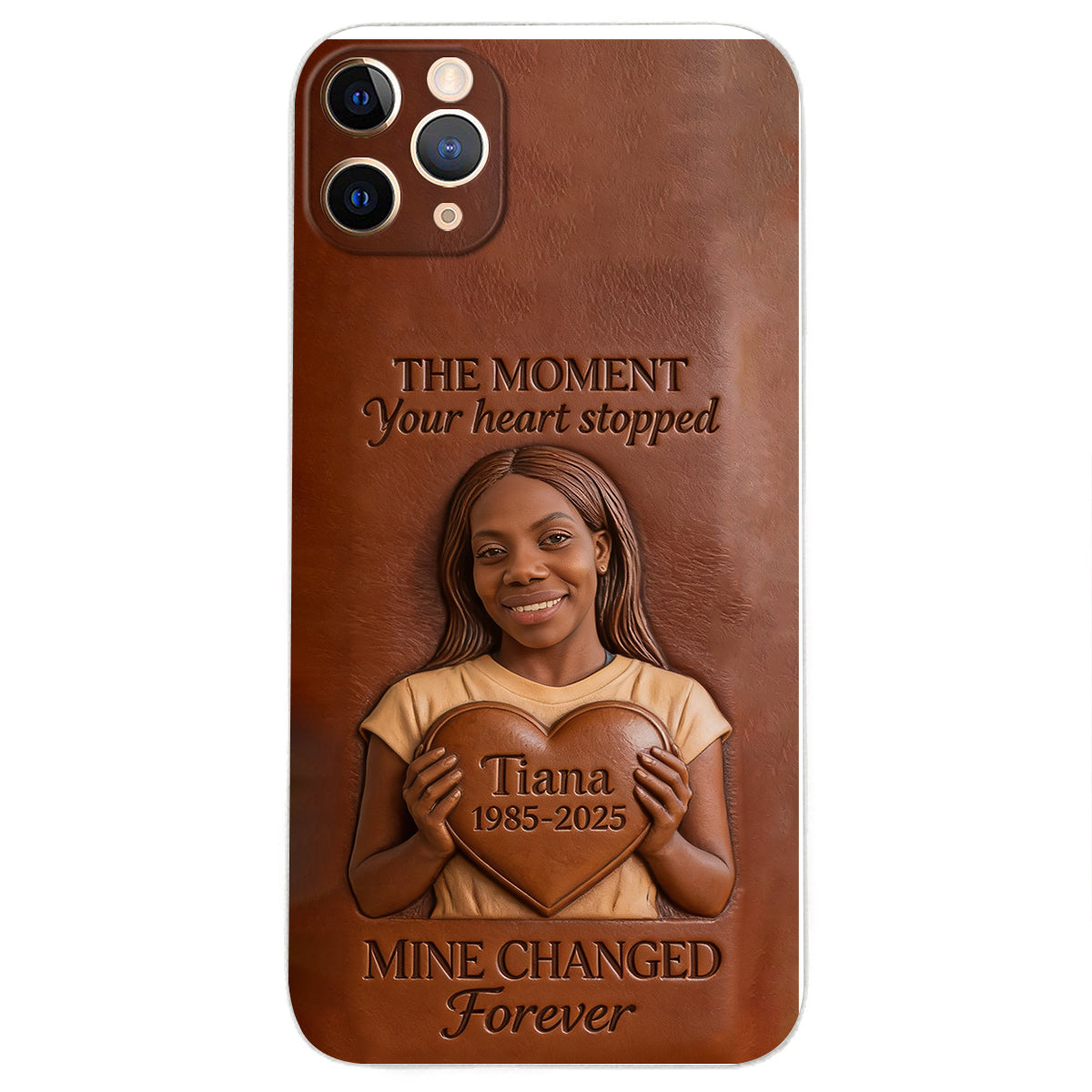 The Moment Your Heart Stopped - Personalized Memorial 3D Embossed Leather Phone Case