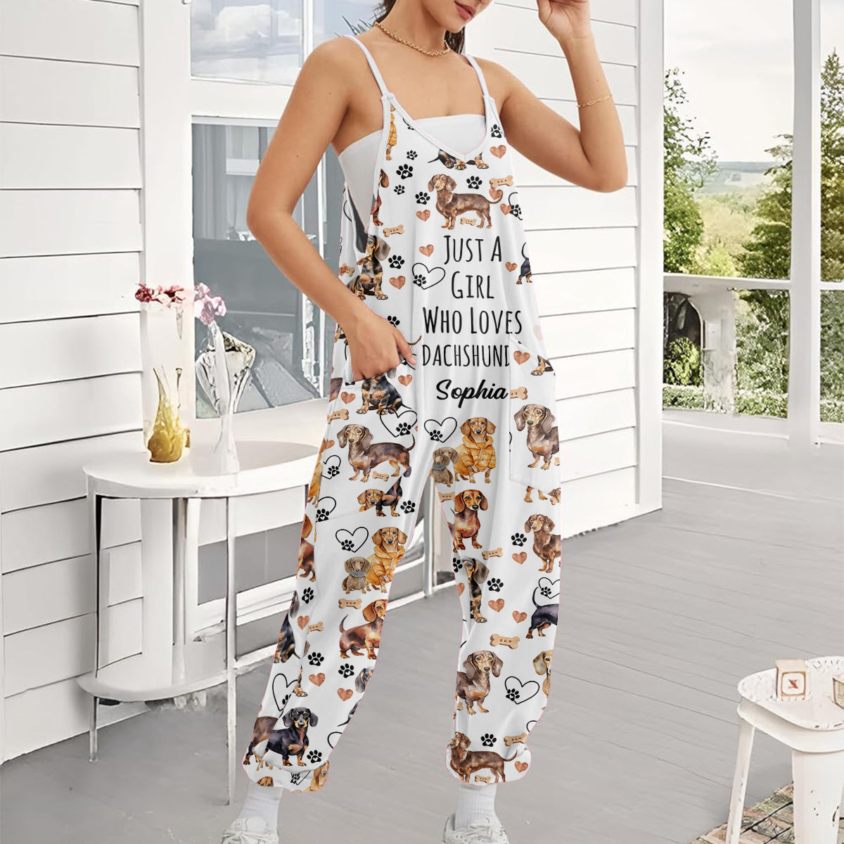 Just A Girl Who Loves Dachshund - Personalized Dachshund Loose-Fit Overalls/ Rompers