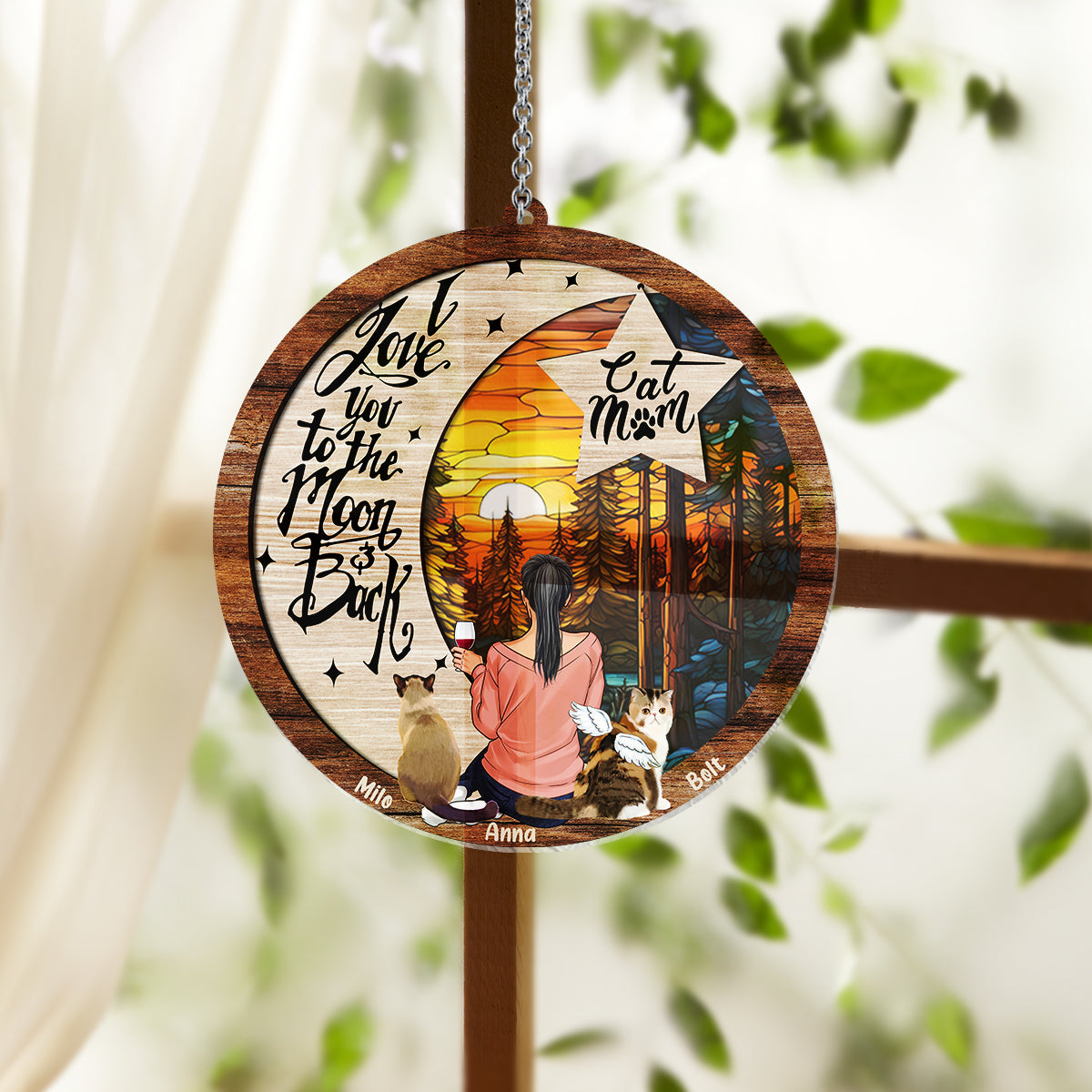 I Love You To The Moon And Back - Personalized Dog Window Hanging Suncatcher Ornament