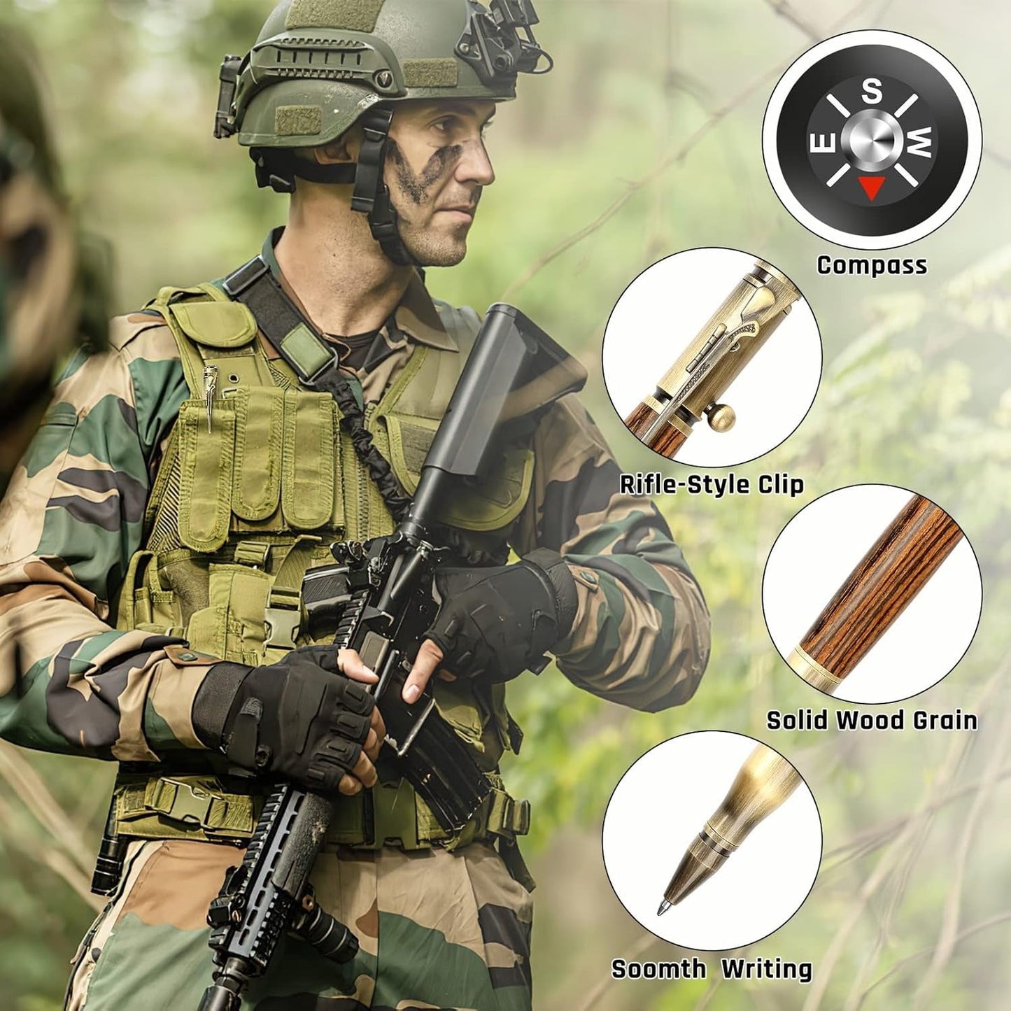 Bolt Action Pen with Compass & Extra Refill
