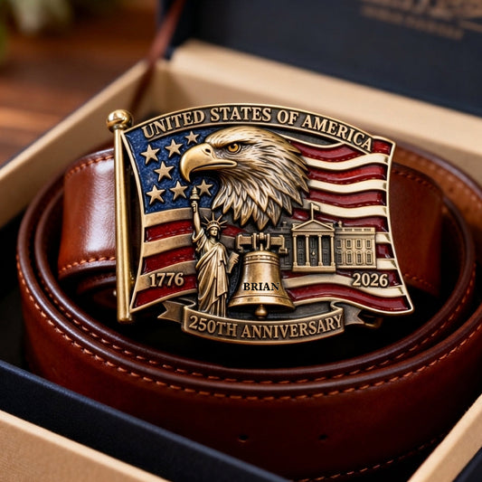 250th Anniversary Of United States - Personalized Patriot Leather Belt With Shaped Buckle