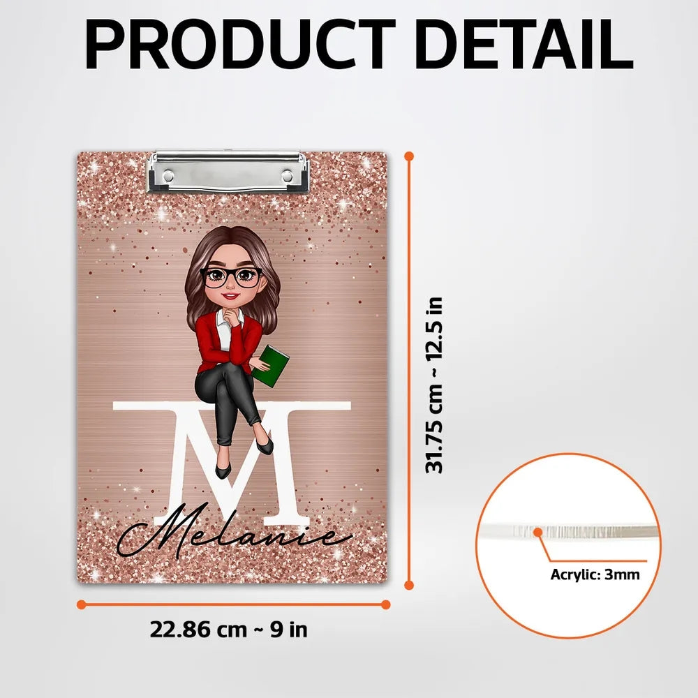 Personalized Acrylic Clipboard For Teacher – Custom Name Gift Featuring Glitter Style, Thoughtful Stationery Gift For Educator, Mentor, or Colleague