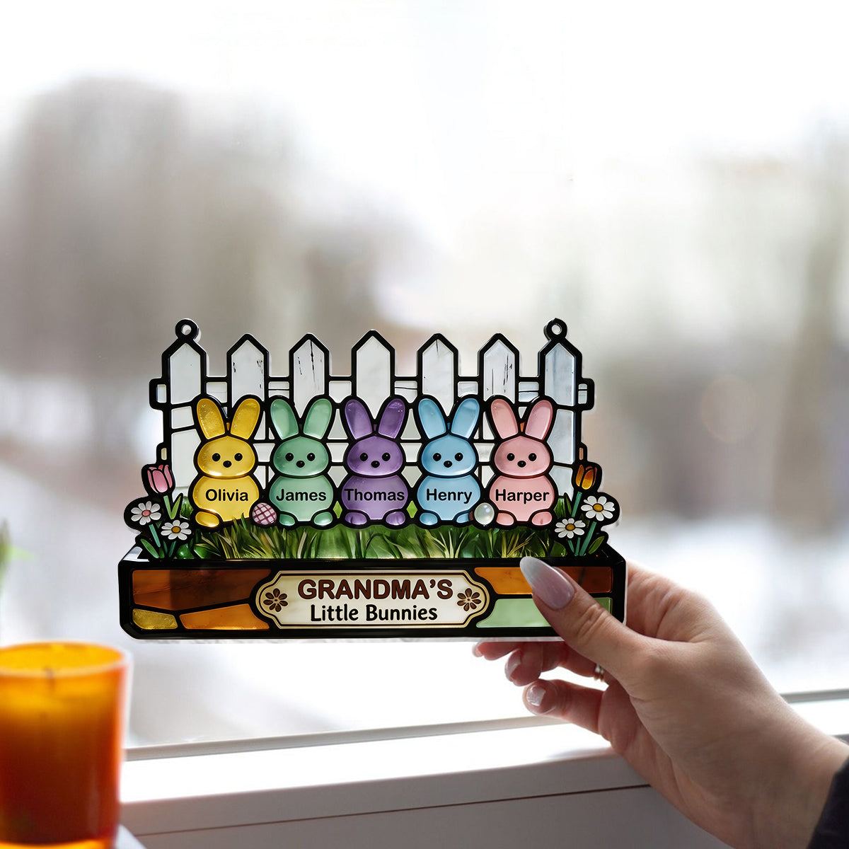 Easter Grandma Little Bunnies - Personalized Grandma Window Hanging Suncatcher Ornament