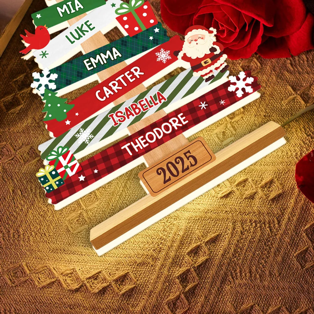 Acrylic Light Box Christmas Tree Sign for Families – Warm Fireplace Décor, customizable glow, heartwarming keepsake, perfect gift for holiday gatherings
