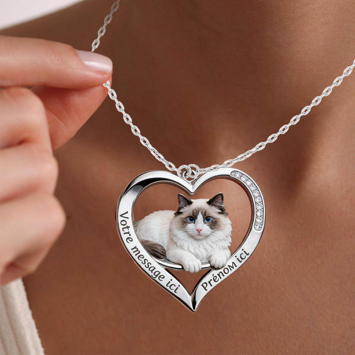 Collier de portrait d'animal de compagnie personnalisé - Collier pendentif chat personnalisé en métal