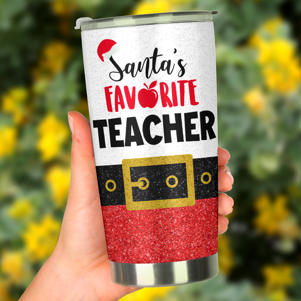 Santa's Favorite Teacher Faux Glitter Print Teacher Tumbler 0622