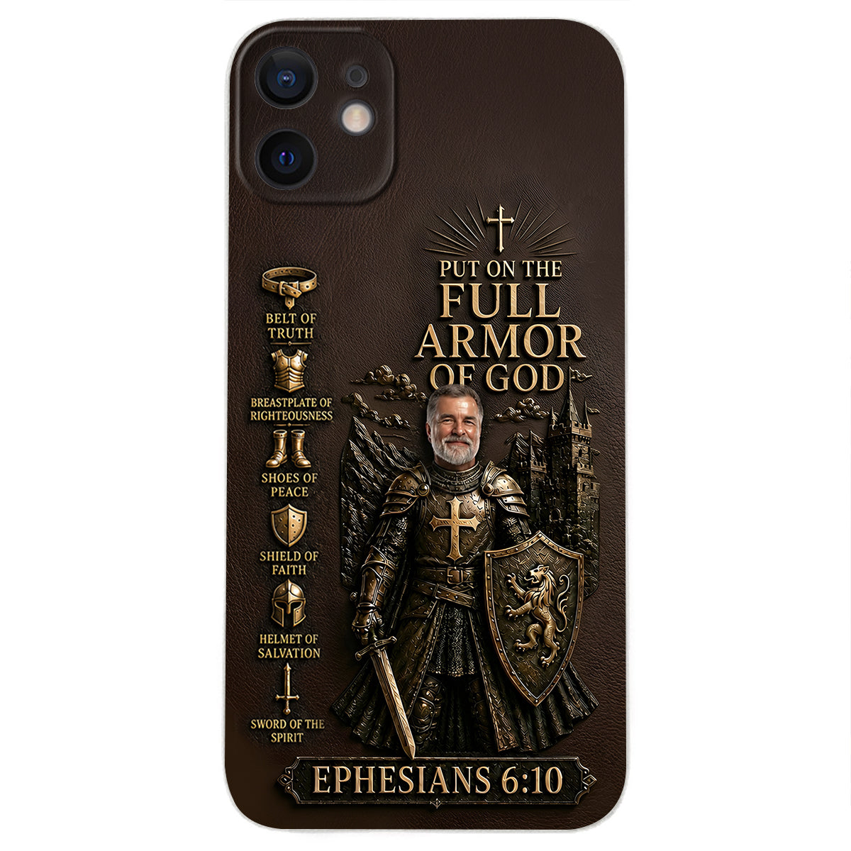 Put On The Full Amor Of God, Gift for Christians - Personalized Christian 3D Embossed Leather Phone Case