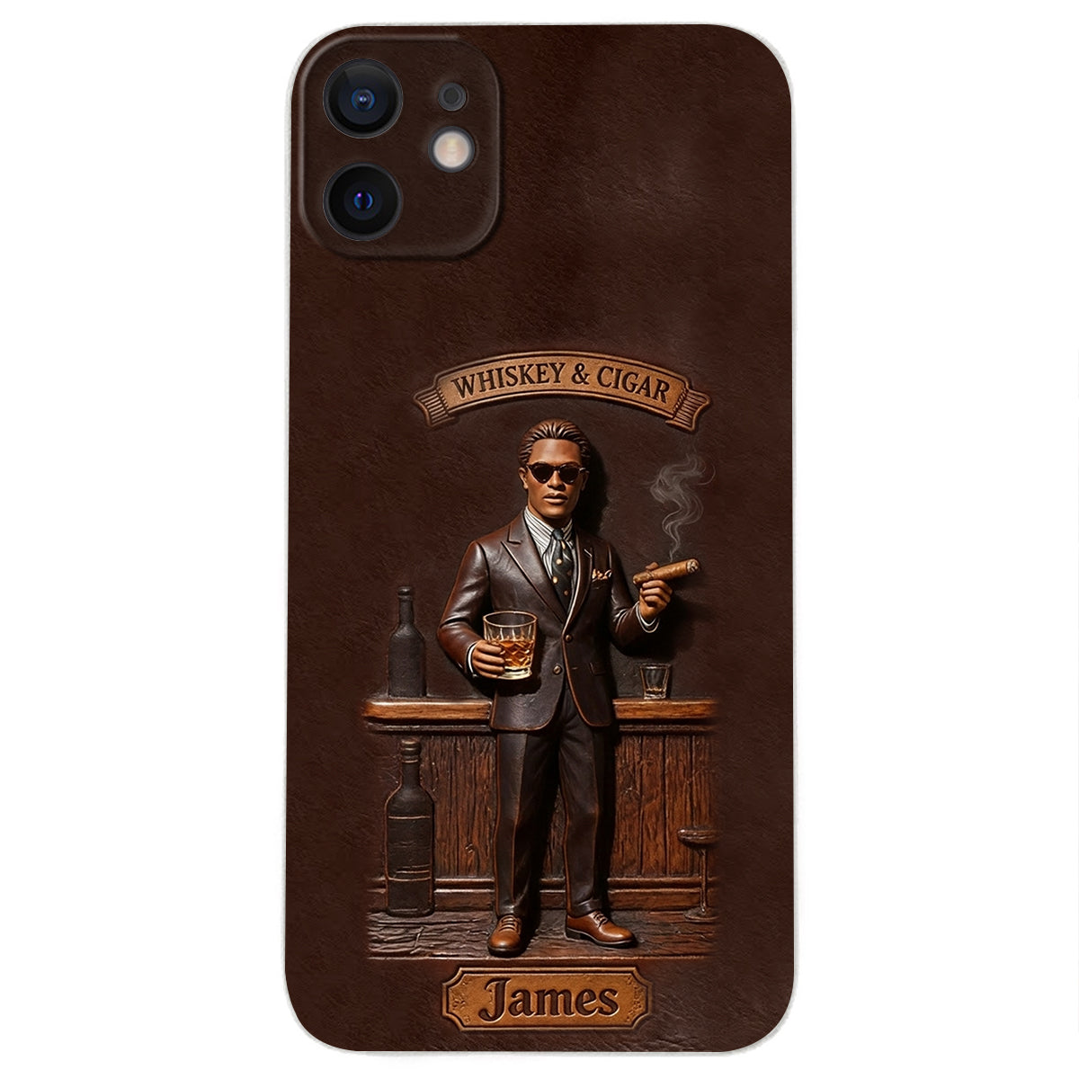 Whiskey And Cigar - Personalized Whisky 3D Embossed Leather Phone Case
