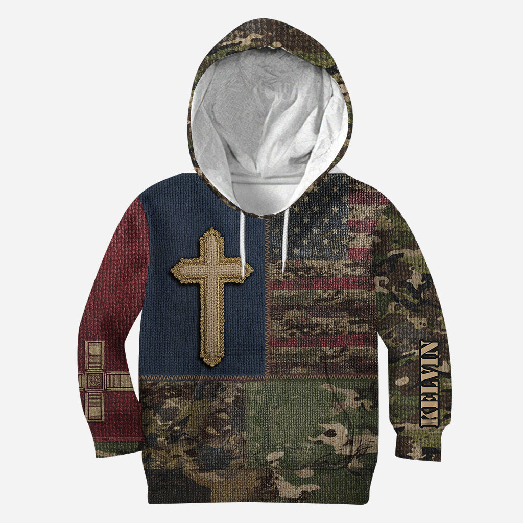 American Flag Cross Faith All Over Print Hoodie - Personalized Christian All Over Shirt
