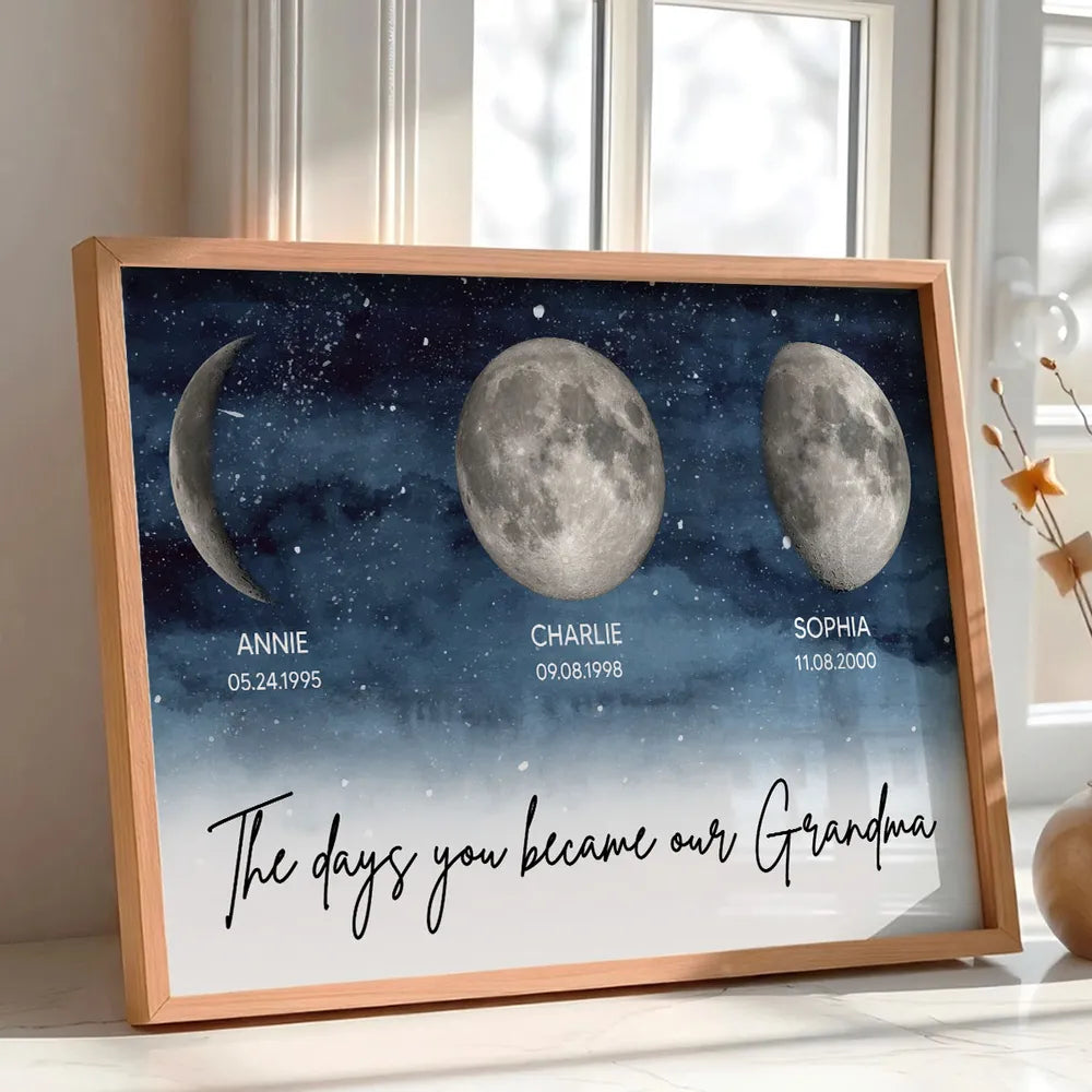 Personalized Moon Phase Night Sky Poster for Grandma, The Days You Became Our Grandma Wall Art, Unique Gift