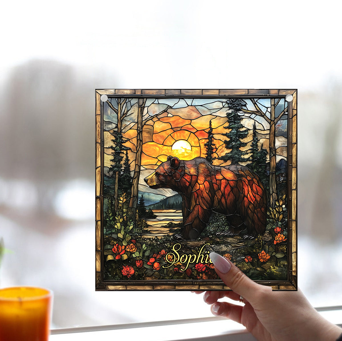 Forest Bear - Personalized Bear Window Hanging Suncatcher Ornament