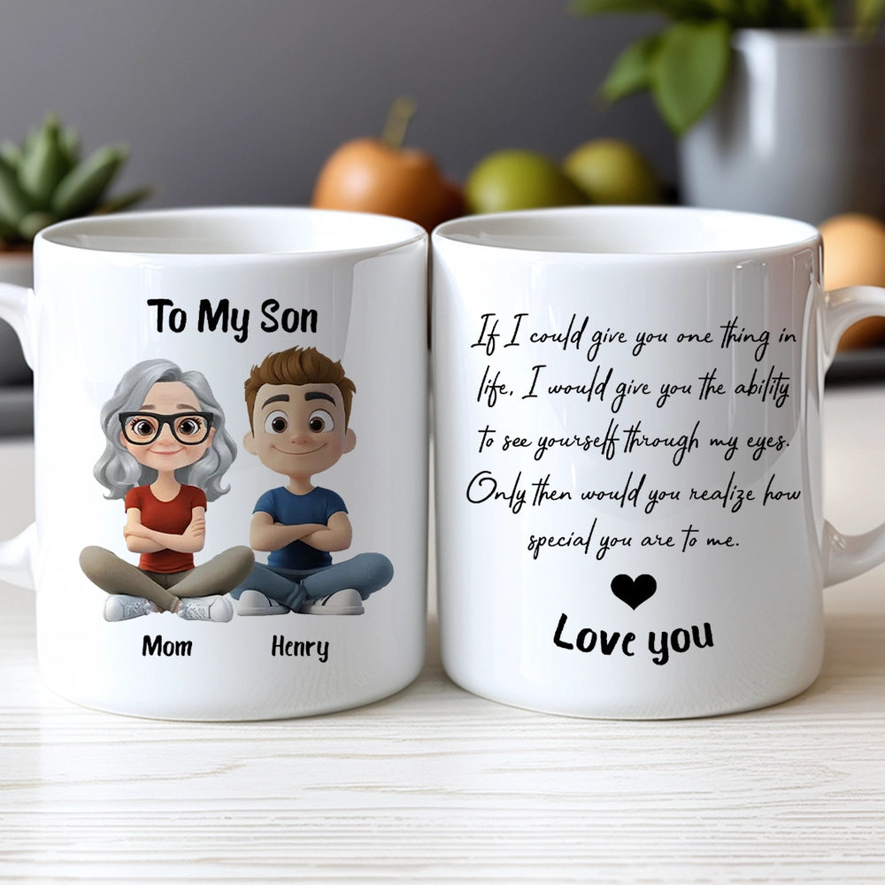 Personalized Ceramic Mug with Mom and Son Cartoon Quote, Love You Gift for Son, Daily Coffee Reminder