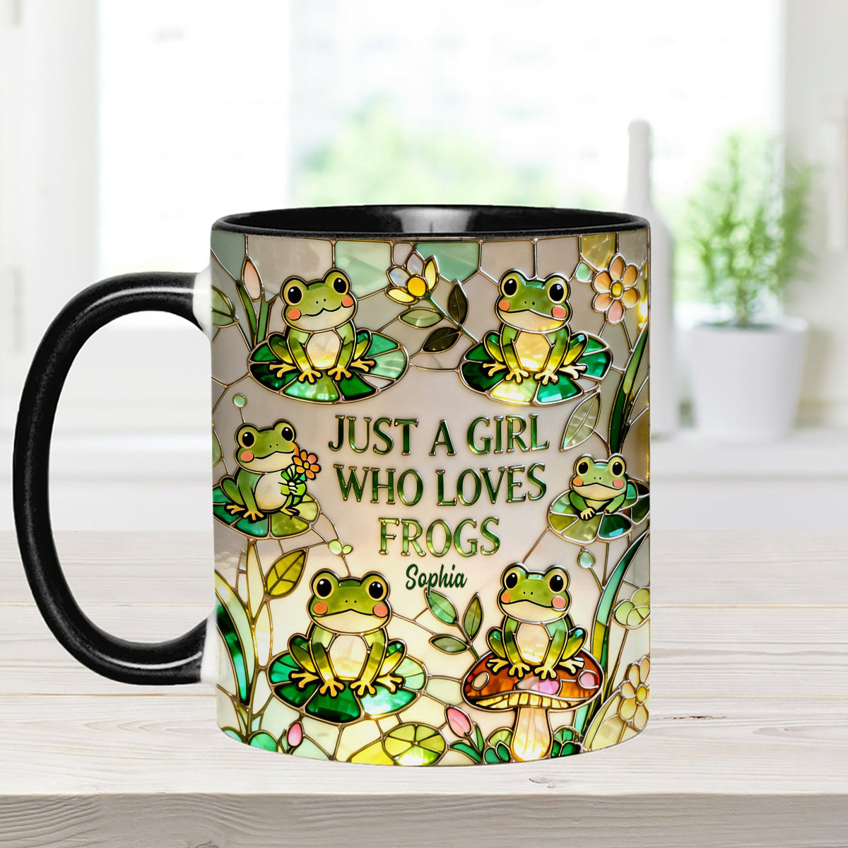 Just A Girl Who Loves Frogs - Personalized Frog Set Accent Mug with Acrylic Stirrers