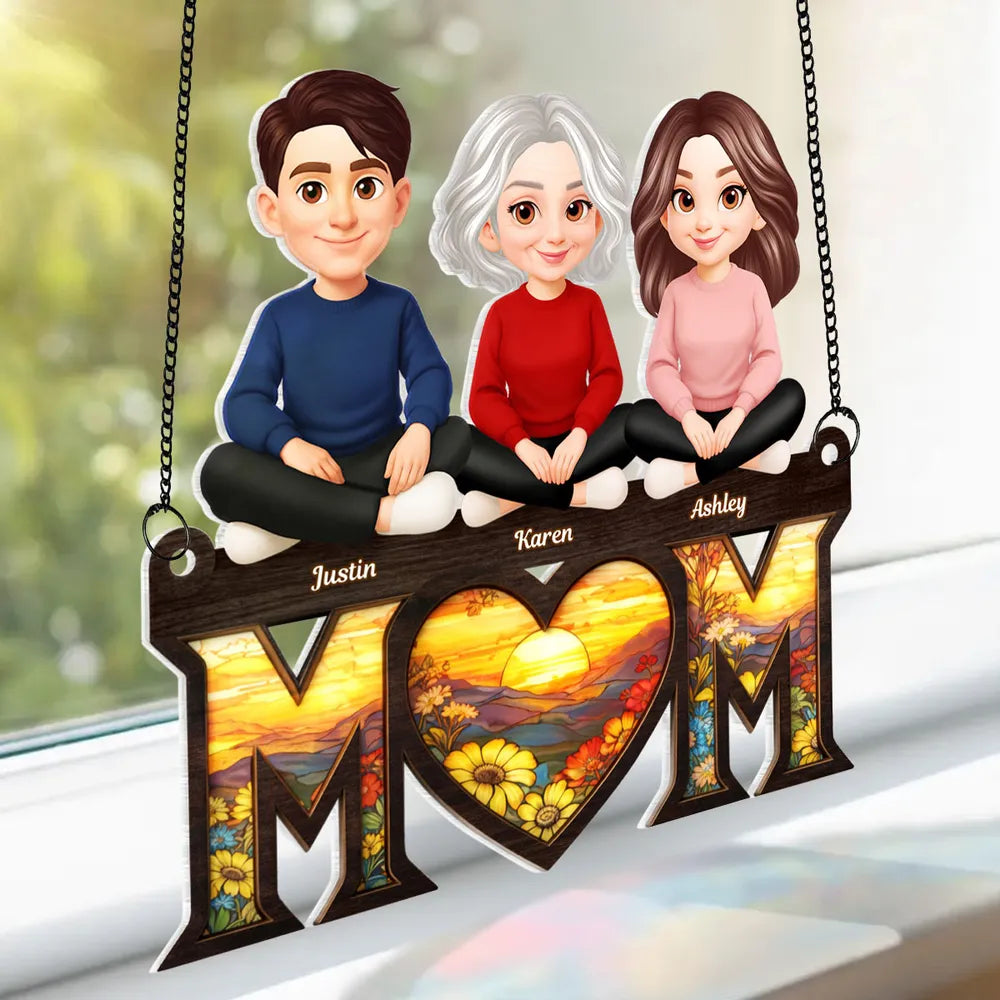 Personalized Acrylic Suncatcher Ornament MOM Heart Sunset Window Decor - Unique Gift for Mom or Grandma