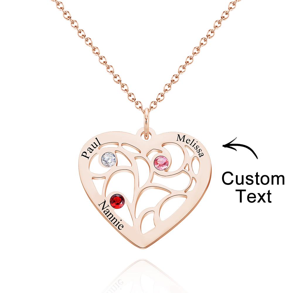 Our Family - Personalized Family Name Heart Pendant Necklace with Birthstone