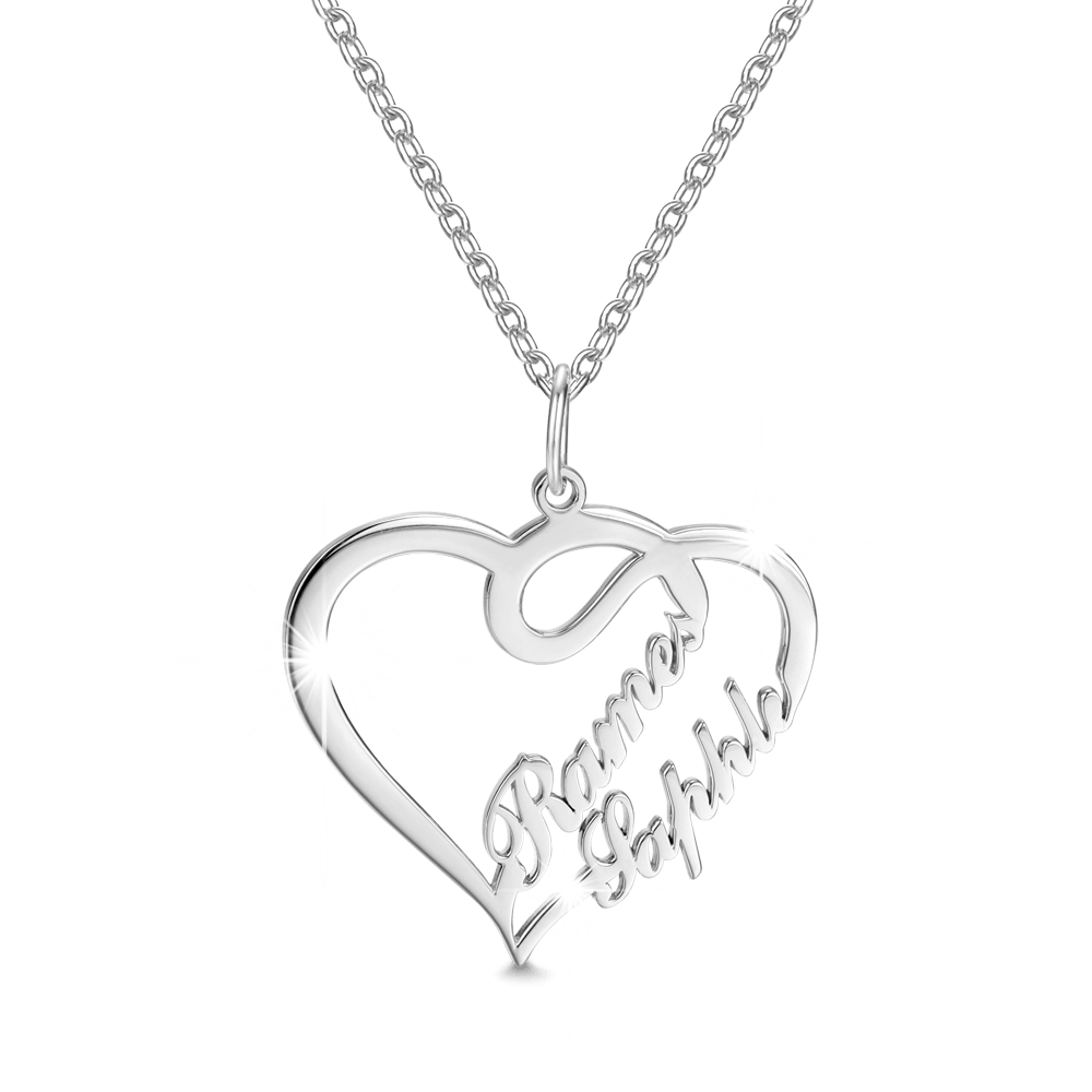 Personalized Couple Overlapping Heart Two Names Necklace