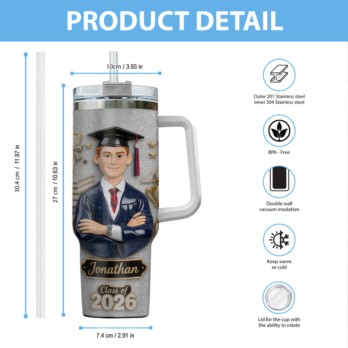 Graduation Girl - Personalized Graduation Tumbler With Handle