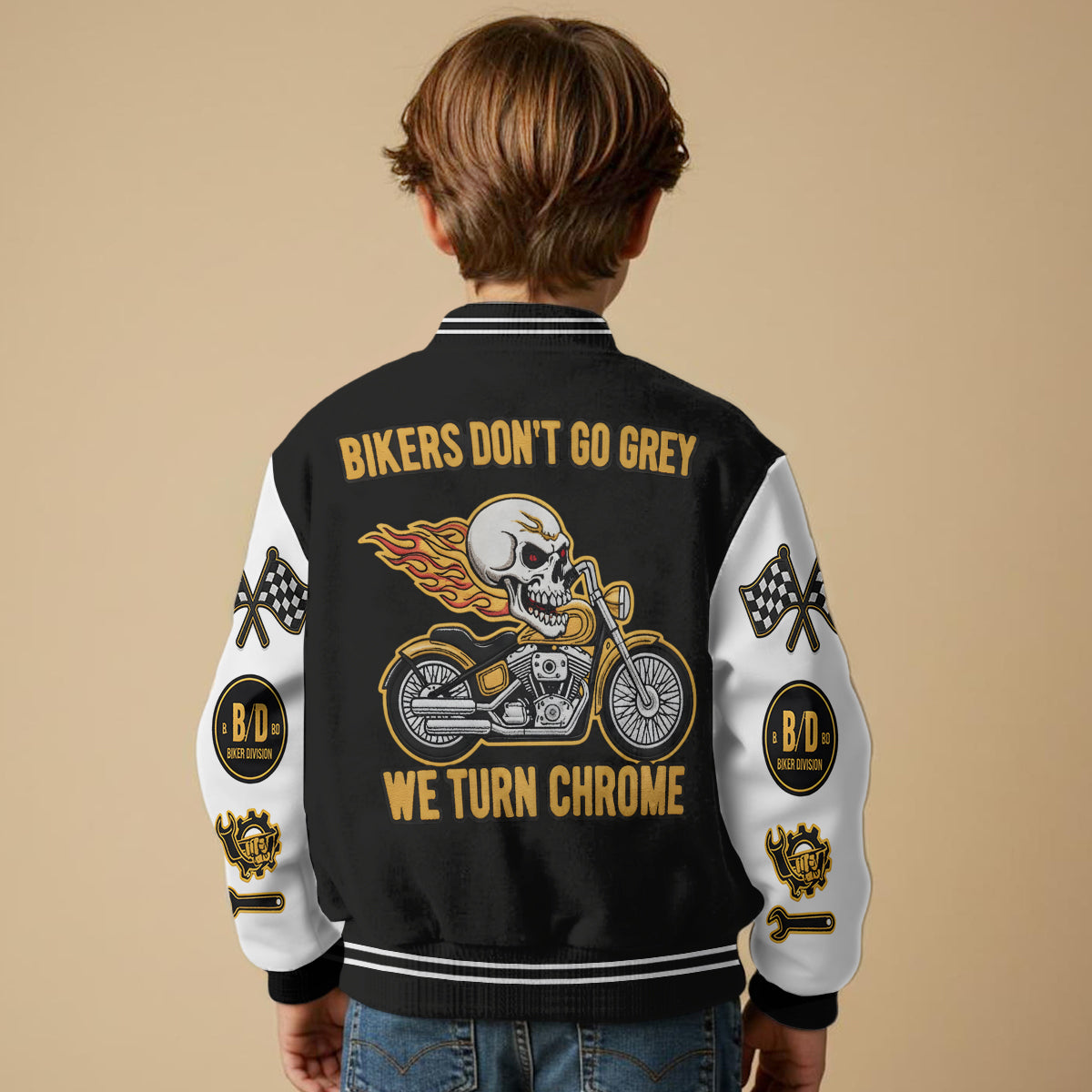 Bikers Go Chrome - Personalized Biker Varsity Jacket