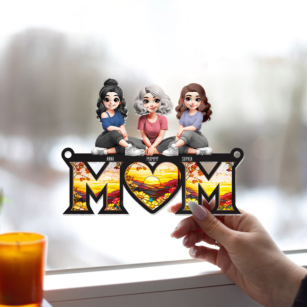 I Love You, Mom - Personalized Mother Window Hanging Suncatcher Ornament