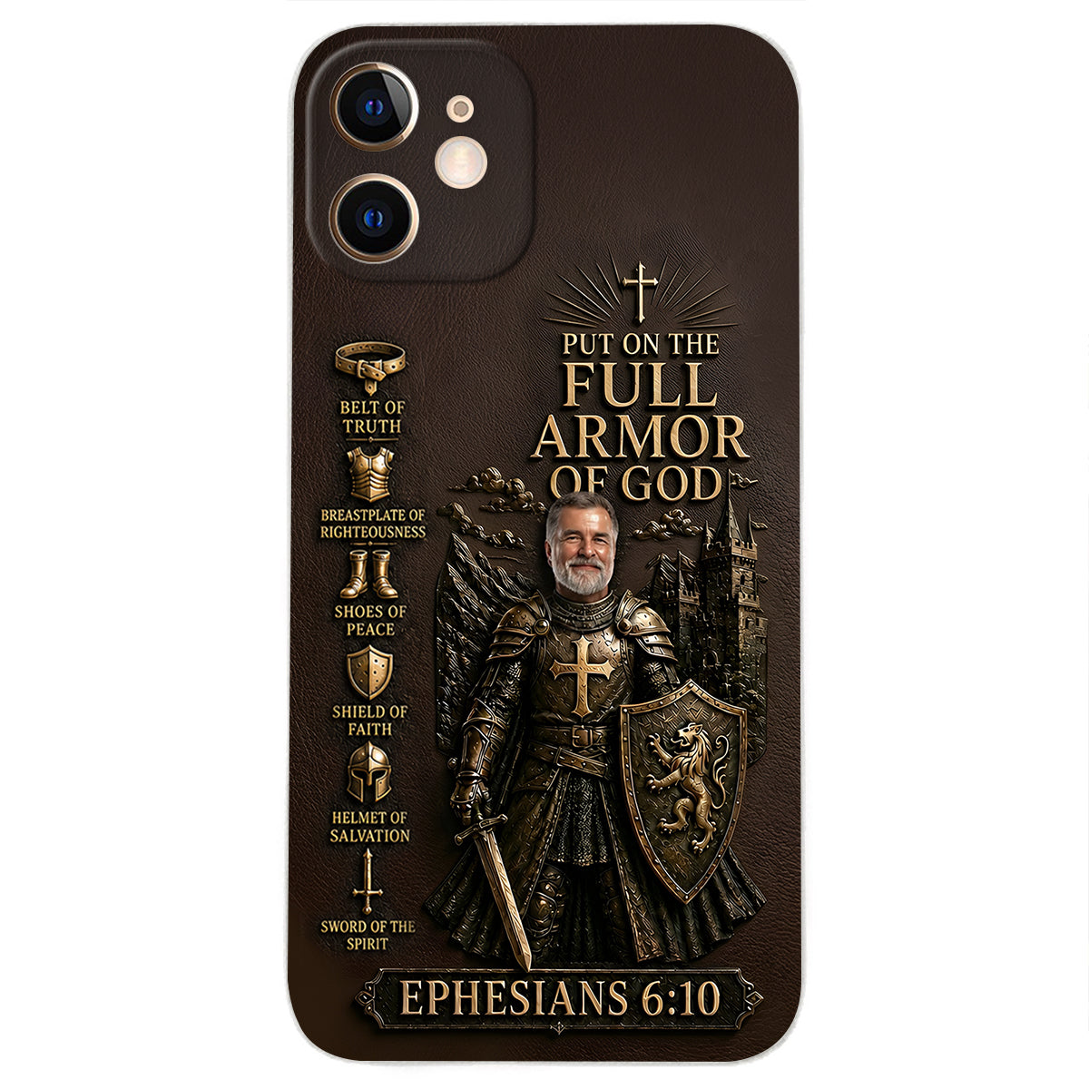 Put On The Full Amor Of God, Gift for Christians - Personalized Christian 3D Embossed Leather Phone Case