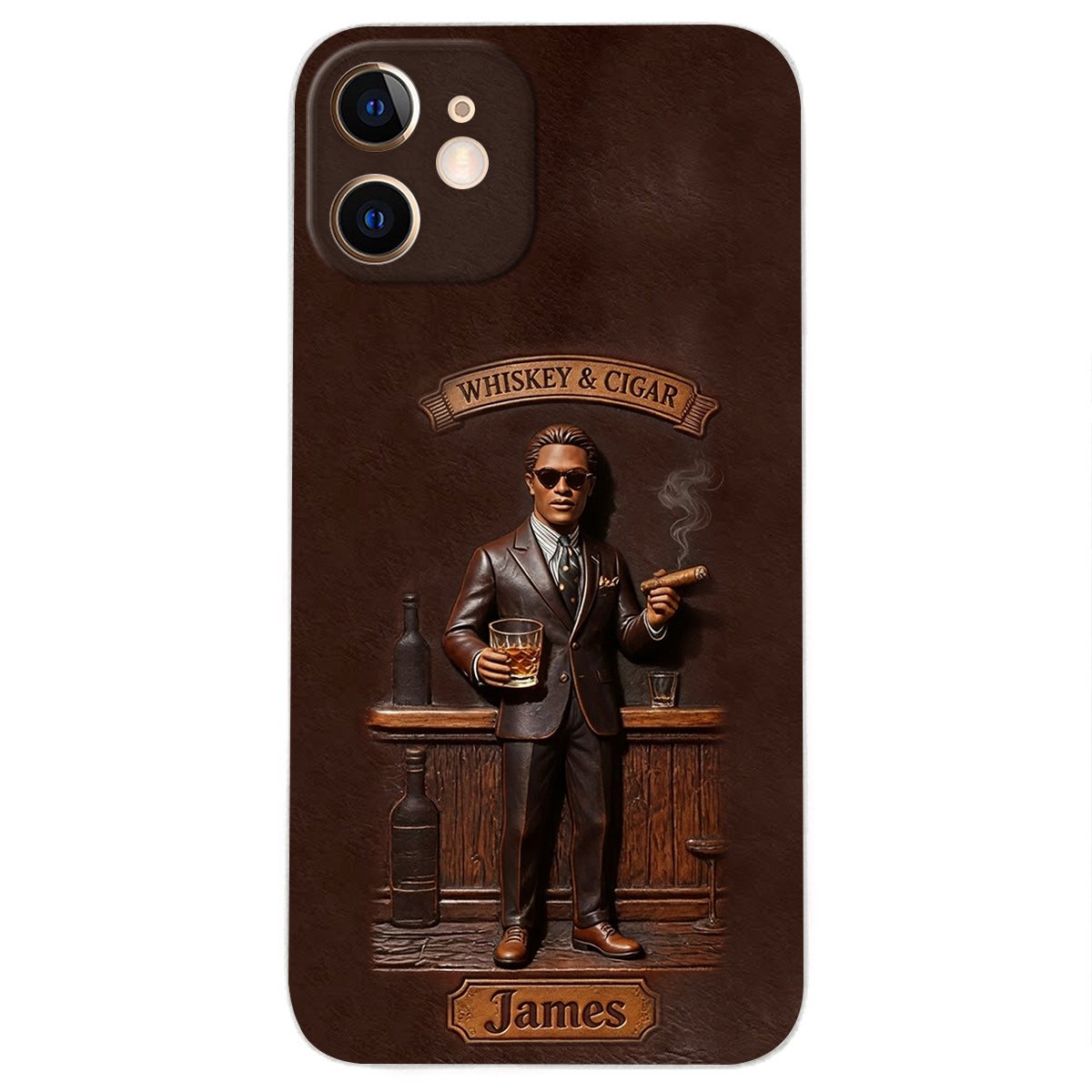 Whiskey And Cigar - Personalized Whisky 3D Embossed Leather Phone Case