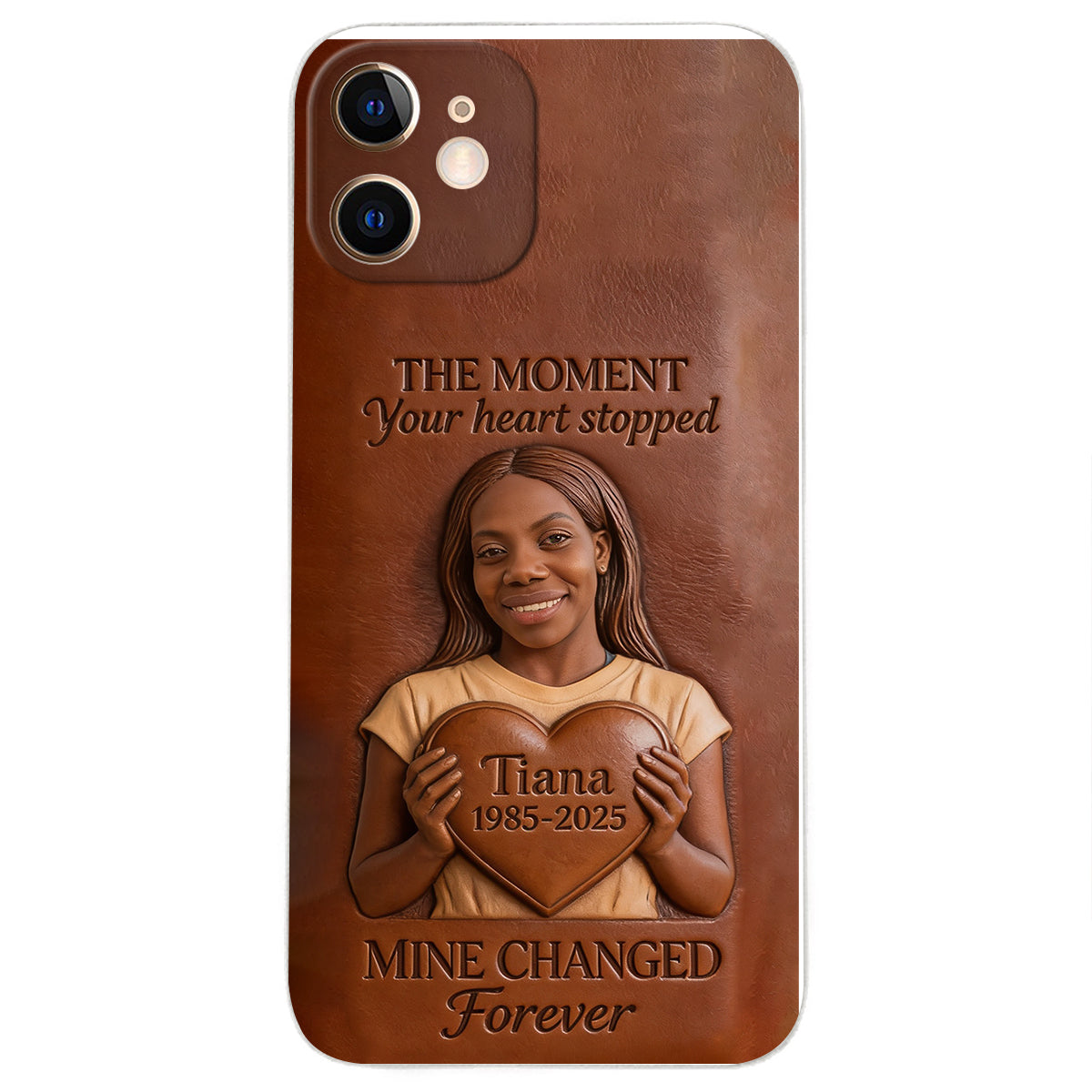 The Moment Your Heart Stopped - Personalized Memorial 3D Embossed Leather Phone Case