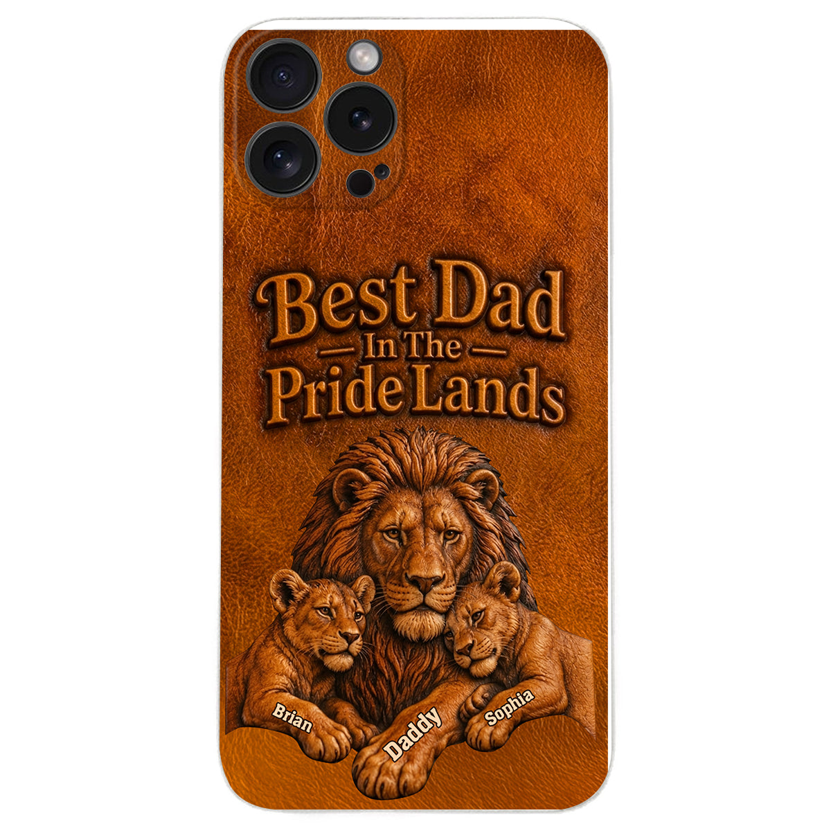 Papa Lion - Personalized Father 3D Embossed Leather Phone Case