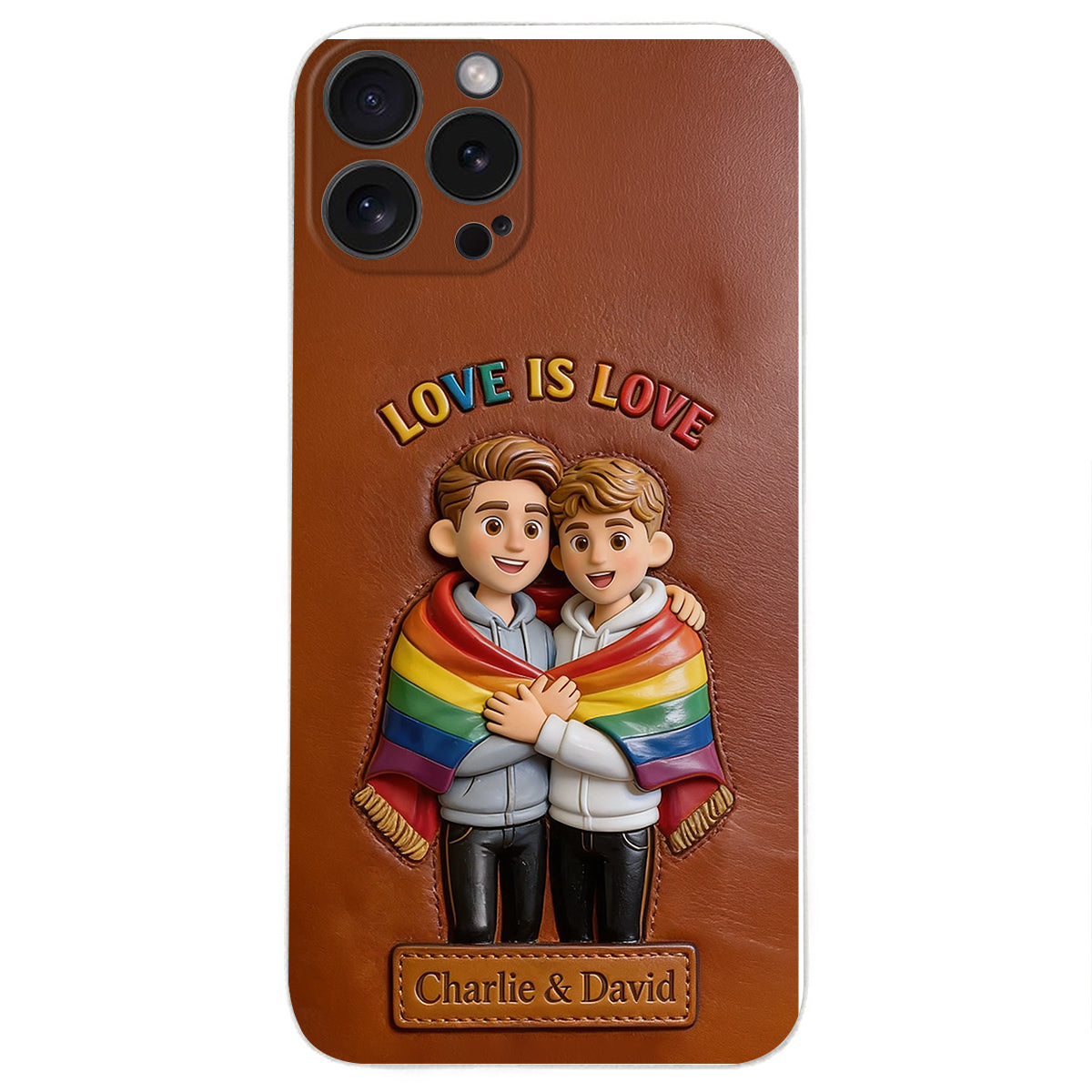 Love Is Love - Personalized LGBT Support 3D Embossed Leather Phone Case